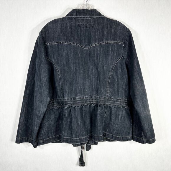 Baccini Plus Size 2X Denim Jacket Dark Blue Jean Belted Button Up Pockets 747 - Picture 2 of 11